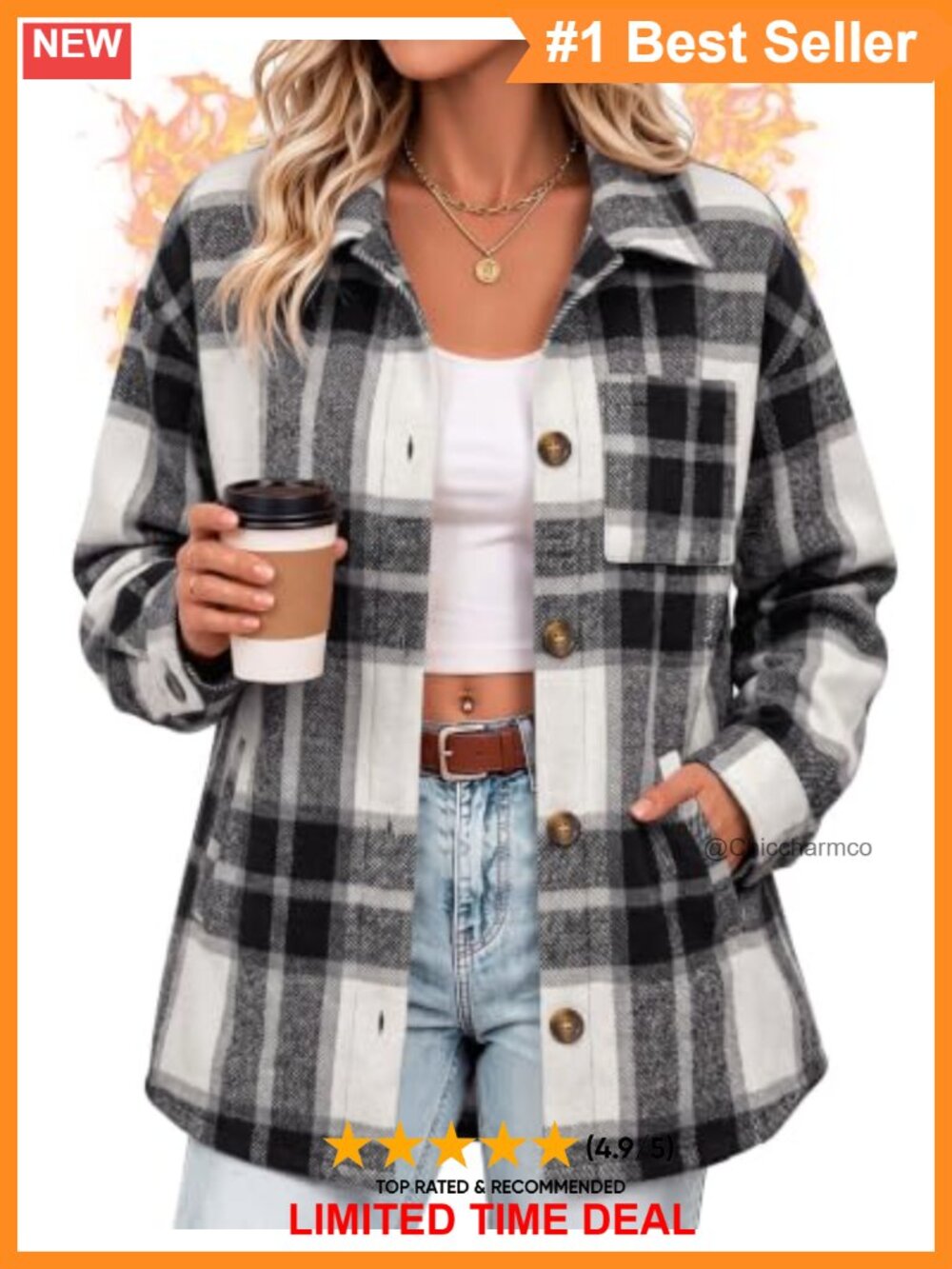 Plaid Flannel Shacket Oversized Button Jacket Loose Fit